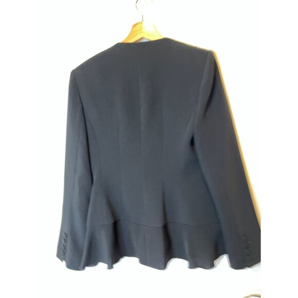 Cinq a Sept Lanier Ruffle Blazer Size 6 Black With Pockets Formal Luxury Jacket - Picture 7 of 11